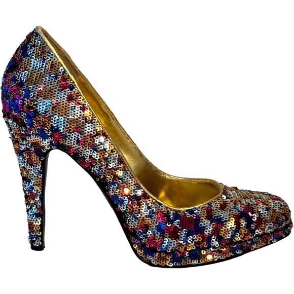 Nine West Rocha Multicolored Sequin Platform Heels Formal Glam Size 7 - Picture 2 of 12